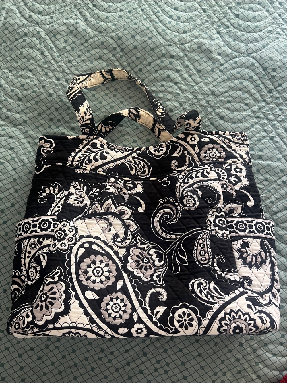 Vera Bradley Quilted Midnight Paisley Tote Bag in Black & White